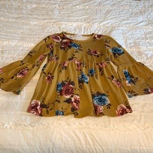 Ces Femme Mustard Floral Bell Sleeve Knit Top